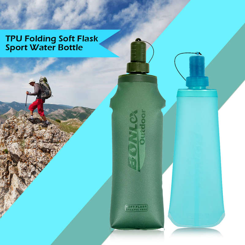 TPU Folding Soft Flask Sport Water Bottle Running Camping Hiking Water Bag Collapsible Drink