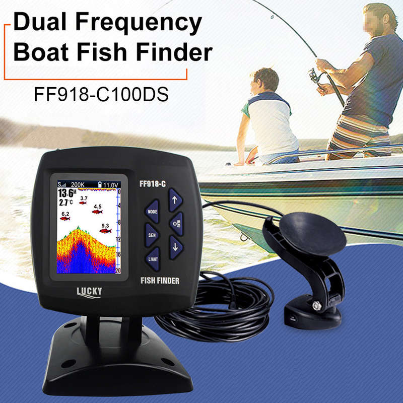 LUCKY FF918-C100DS Color Screen Wired Fish Finder Dual Frequency 328ft/100m Water Depth Boat