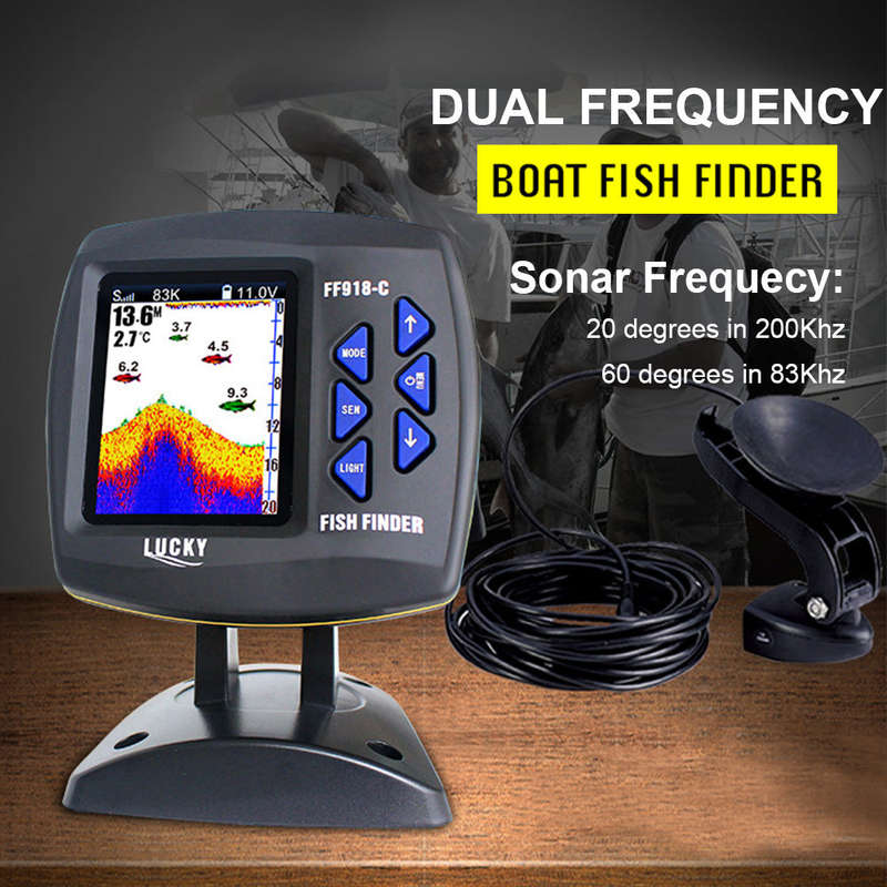 LUCKY FF918-C100DS Color Screen Wired Fish Finder Dual Frequency 328ft/100m Water Depth Boat