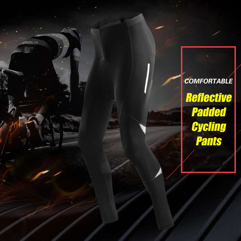 Men's Reflective Bicycle Pants Gel Padded Cycling Tights Leggings Outdoor Riding Bike Pants