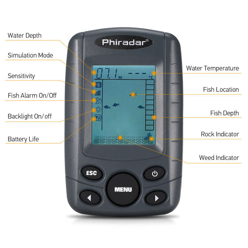 Portable 2.4 Inch LCD Fish Finder 240FT Depth Range Fishing Finder with Wired Sonar Sensor Tr