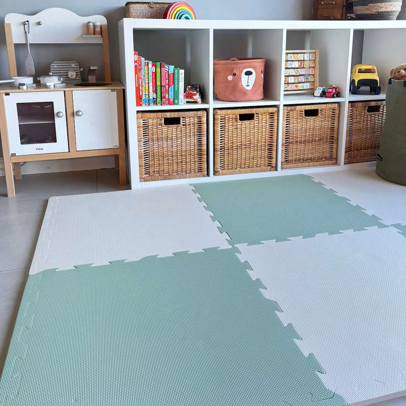 EVA Foam baby play mat Sage Green and Ivory