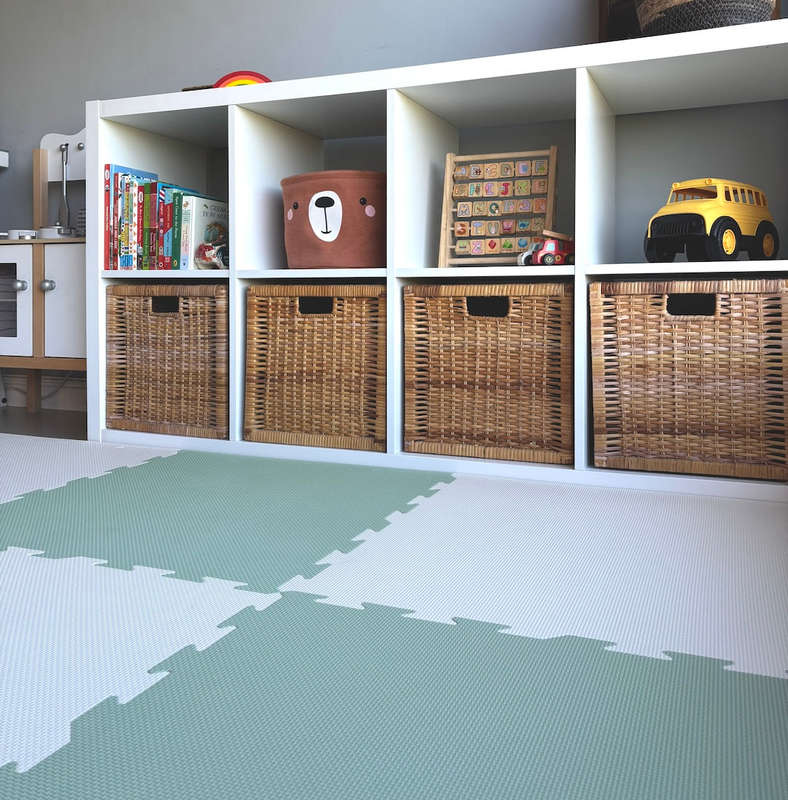 EVA Foam baby play mat Sage Green and Ivory