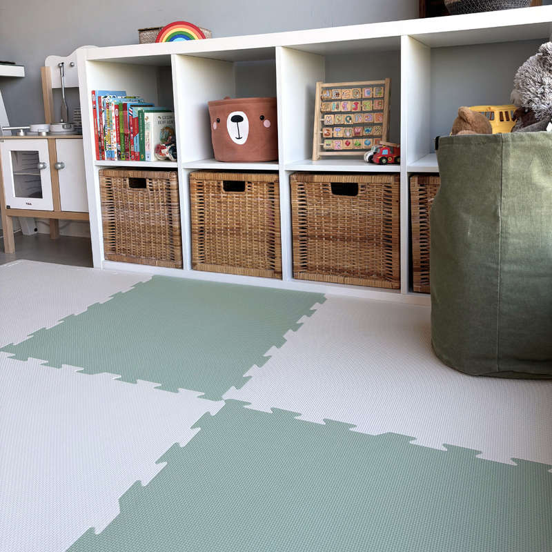 EVA Foam baby play mat Sage Green and Ivory
