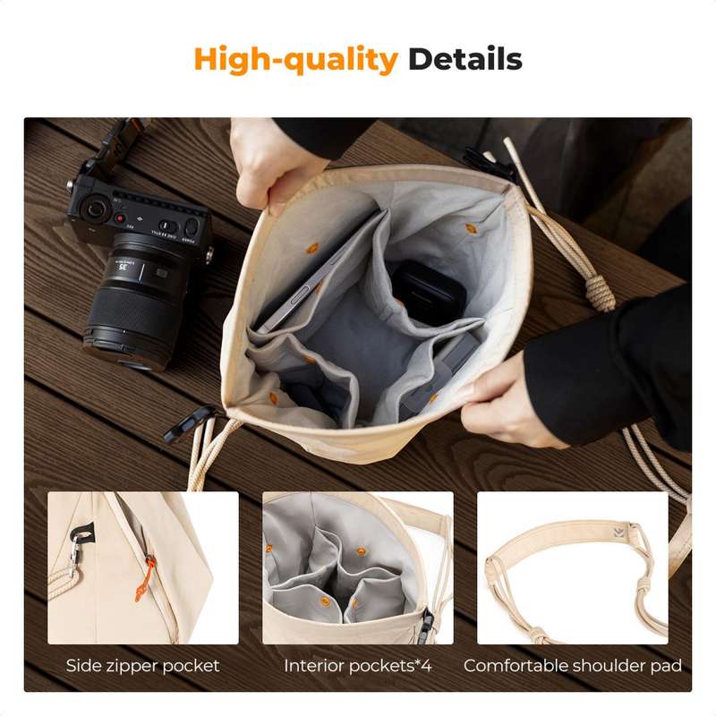 K&F Urban Wander U11 Compact Lightweight Versatile 5 Liter Camera Sling Bag  Beige