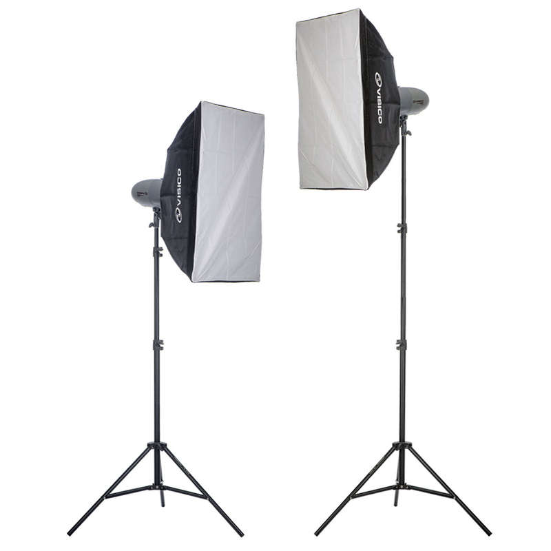Visico PRO VL 300 PLUS: 2X 300 Watt Flash Head Soft Box Studio Kit VL-300P-SBK