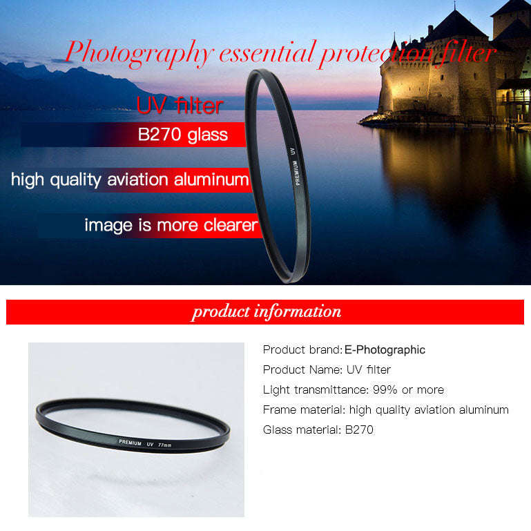 E-Photographic PRO 43mm Multicoated UV Filter-German HD B270 Schott Optics