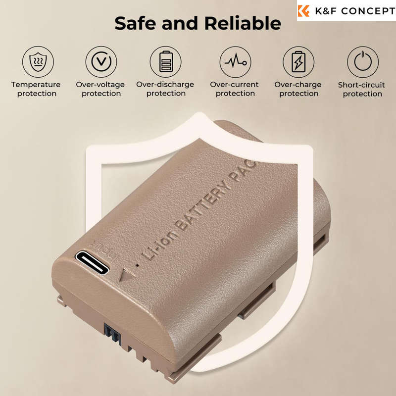 K&F Concept 2250mAh LP-E6NH / LP-E6N / LP-E6 Compatible Battery-Type-C Port