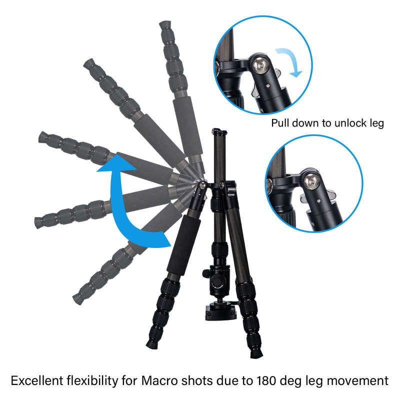 Jenova PRO.J Professional Carbon Travel Tripod Capacity-8kg Black-45834BK
