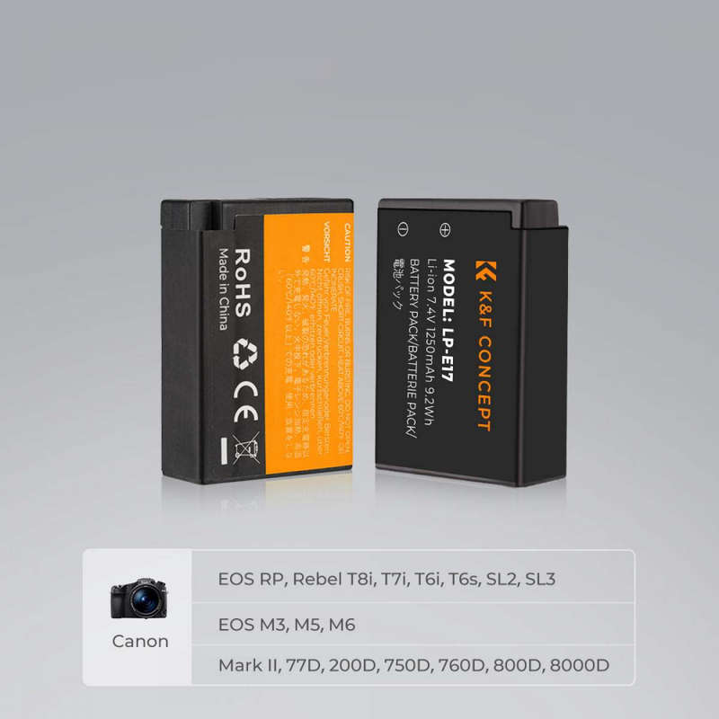 K&F Concept Dual LP-E17 Battery + Charger Kit for Canon Cameras-KF28.0014