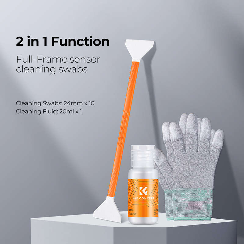 K&F Concept 10 Swab 24mm Dual Head CMOS F- Frame Camera Sensor Cleaning Kit + 20ml fluid