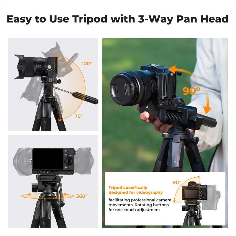 K&F Concept Pentagonal Tube Design Smart PRO Series lightweight Tripod S255A3 with BH-36 Ball Head