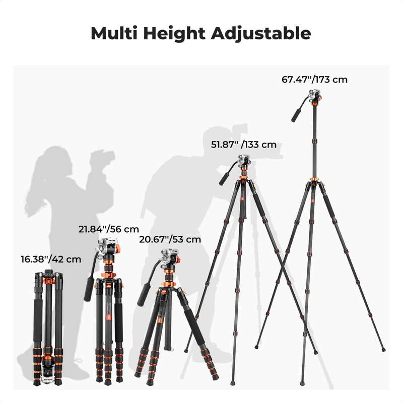 K&F Concept Omni Series 1.7m Lightweight Carbon Fibre Tripod | Hydraulic Video Head & Monopod Con...