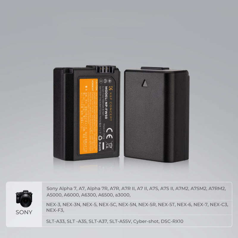 K&F Concept Dual NP-FW50 Battery + Charger Kit for Sony Cameras-KF28.0015