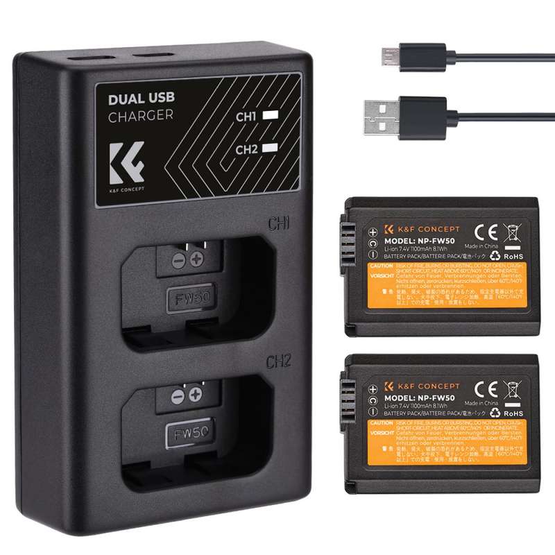 K&F Concept Dual NP-FW50 Battery + Charger Kit for Sony Cameras-KF28.0015