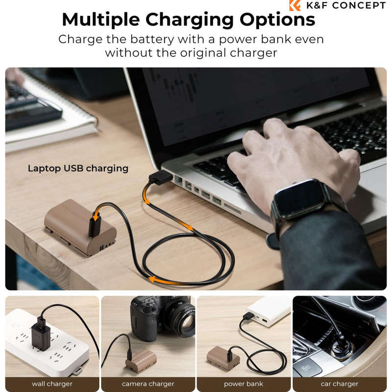 K&F Concept 2250mAh LP-E6NH / LP-E6N / LP-E6 Compatible Battery-Type-C Port