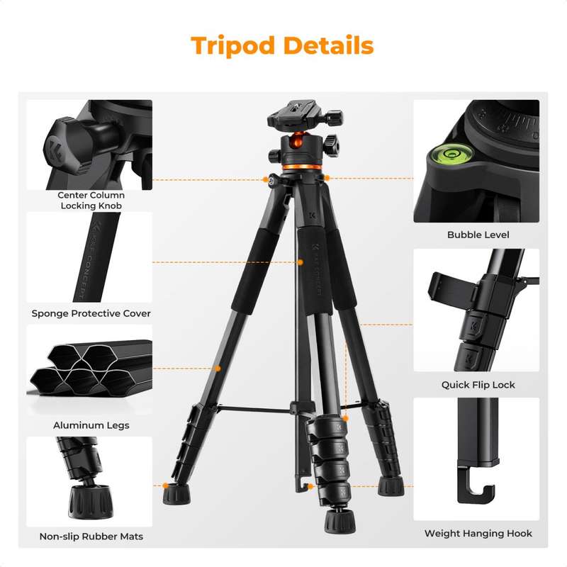 K&F Concept Smart Lightweight Camera & Phone Tripod | Ultimate Stability 8kg Load Capacity  S2...