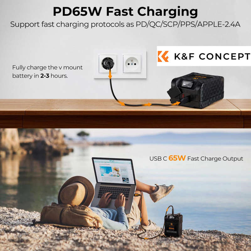 K&F Concept 6700mAh Mini V Mount Battery with 65W USB-C Fast Charger Support
