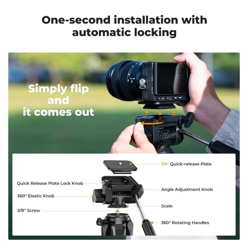 K&F Concept Pentagonal Tube Design Smart PRO Series lightweight Tripod S255A3 with BH-36 Ball Head