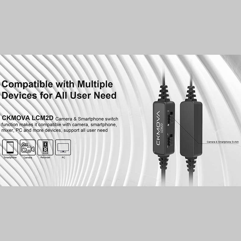 CKMOVA 3.5mm Dual-Head Lavalier Mic for Camera, Smartphone, Recorder-LCM2D