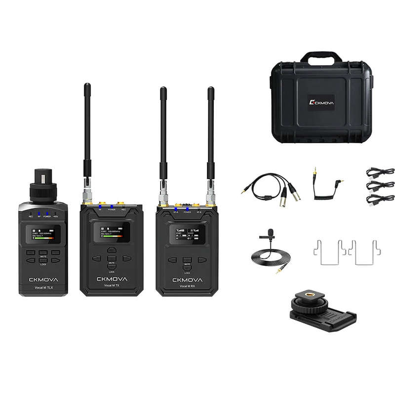 CKMOVA UHF Dual-Channel Wireless Mic System 2 X Transmitters with Audio Recorders & 1X Receiver V...
