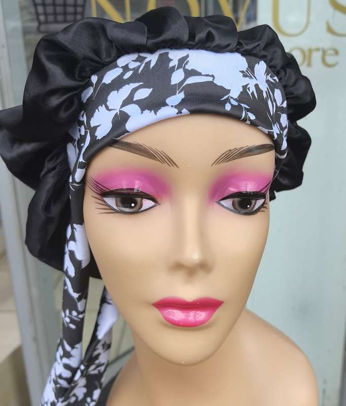 Satin Bonnet with African Print Headband  Stylish & Protective
