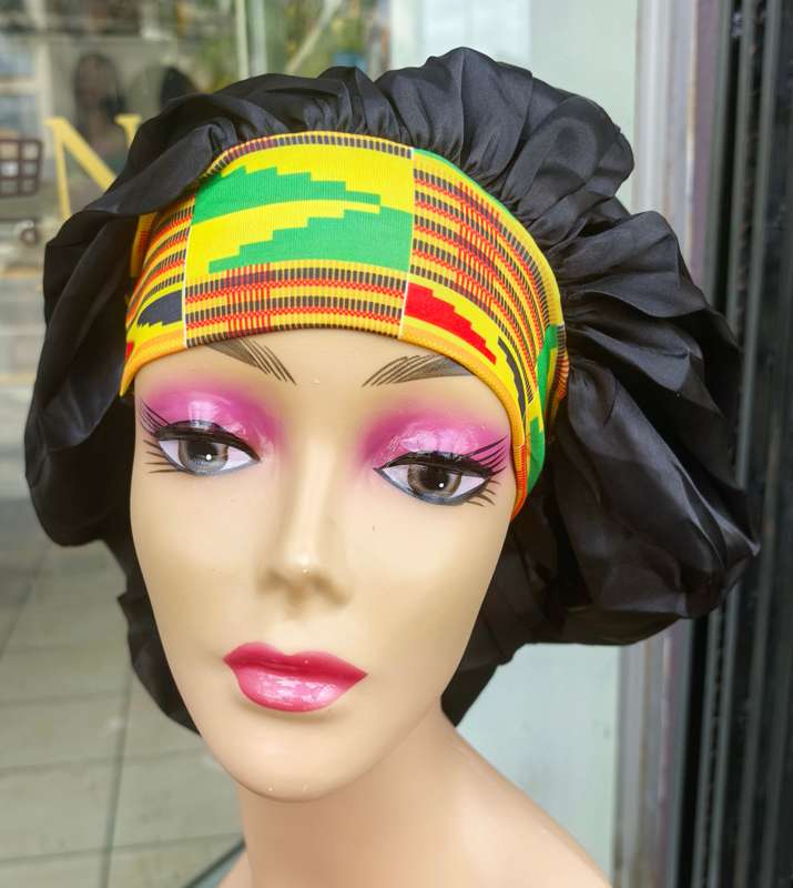 Satin Bonnet with African Print Headband  Stylish & Protective