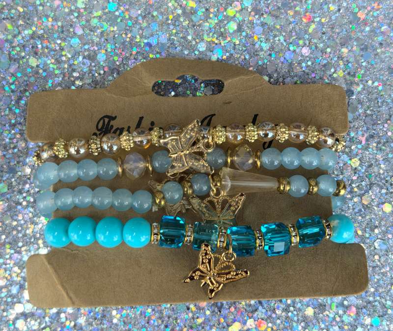 Blue & Gold Butterfly Charm Bracelet Set