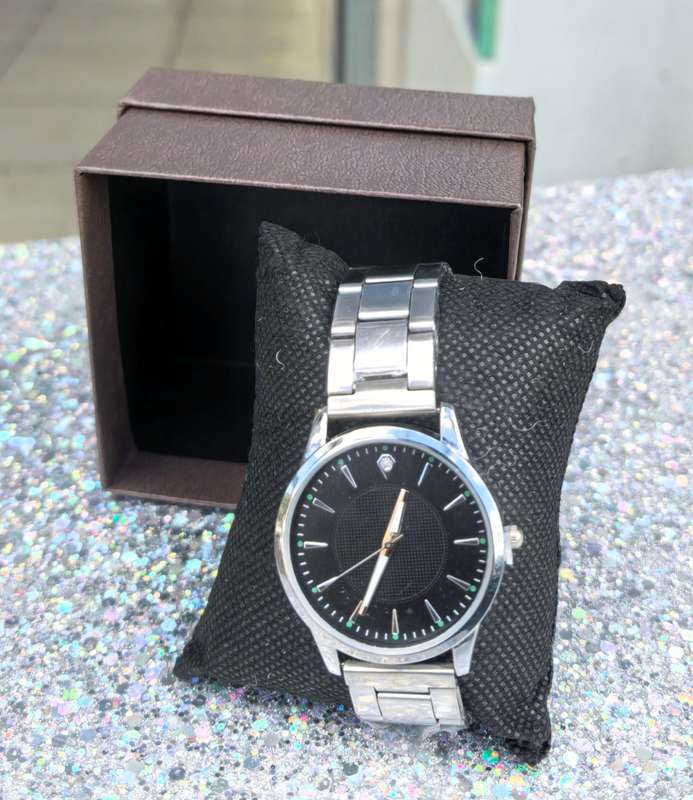 Elegant Black & Silver Stainless Steel Watch