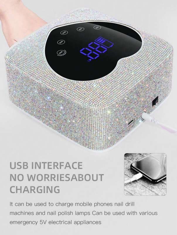 Rechargeable Cordless UV/LED Nail lamp with Rhinestones deco