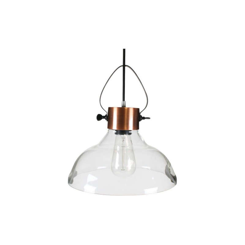 Industrial Look Pendant Light - Antique Copper and Glass - C