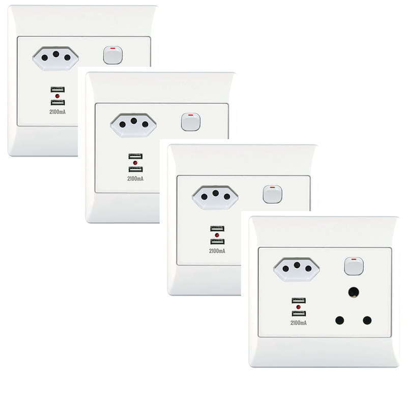 1X16A + 1 Euro + USB Socket Outlet 4X4 With White Cover 4 Pack