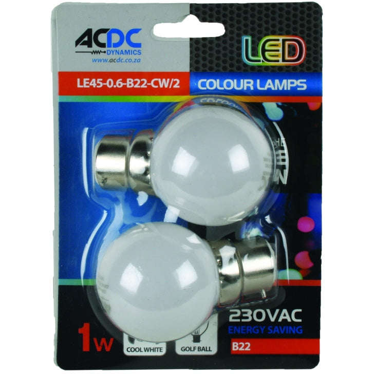 230VAC 1W Cool White B22 Lamp Ball Type - 2