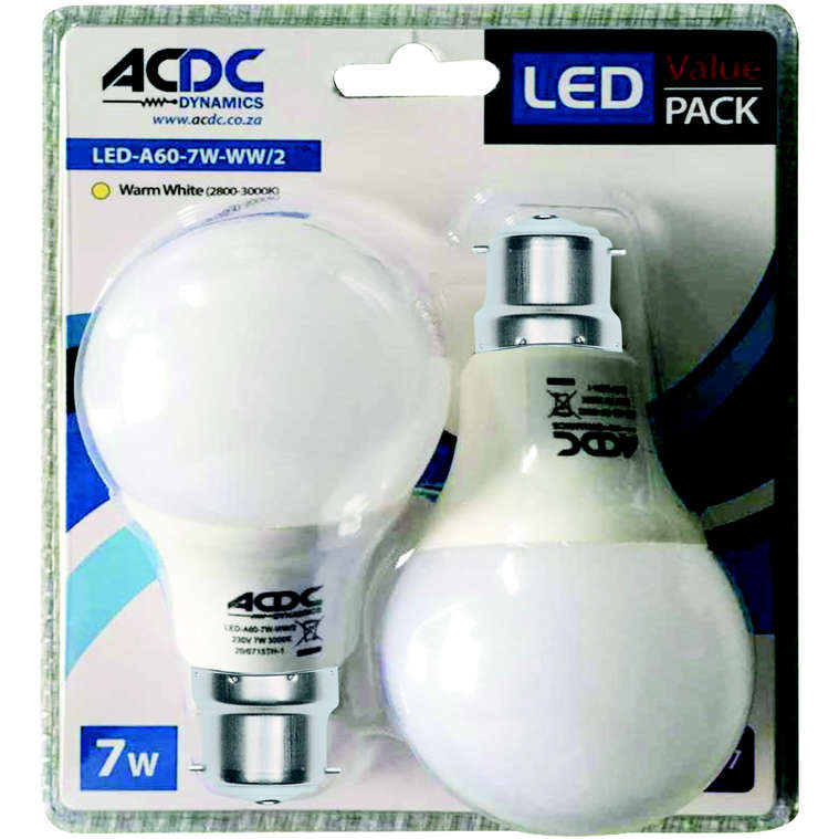 110 240VAC 7W Warm White A60 B22 LED Lamp - 2