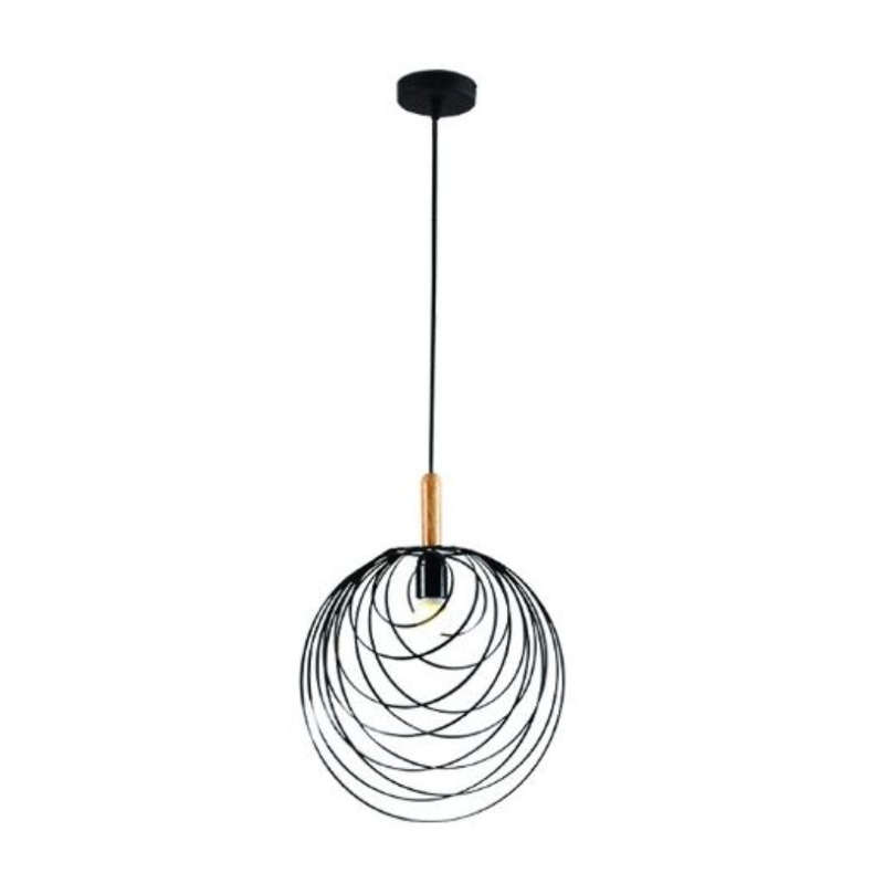 Scandinavian Pendant Light - Black Metal and Wood