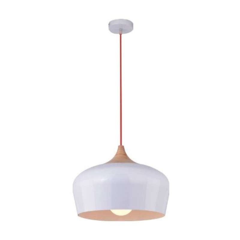 Scandinavian Pendant Light - Wood and White Bowl Shape - B