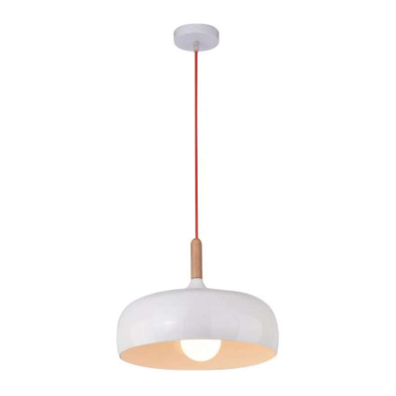 Scandinavian Pendant Light - Wood and White Bowl Shape - A