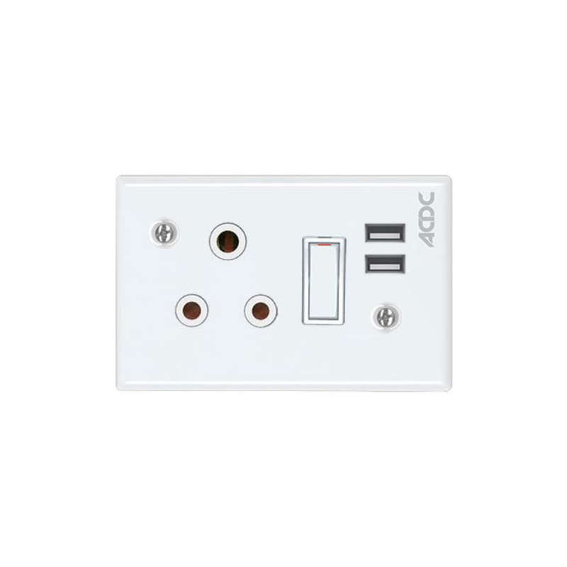 Classic Sockets - 2 x 4 1 x 16A Switched Socket + 2 USB - White
