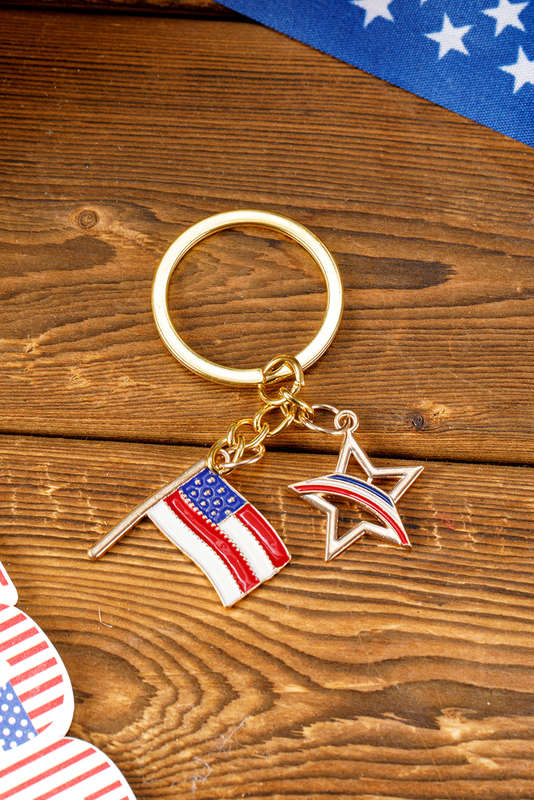 Gold American Flag Star Pendent Plated Keychain