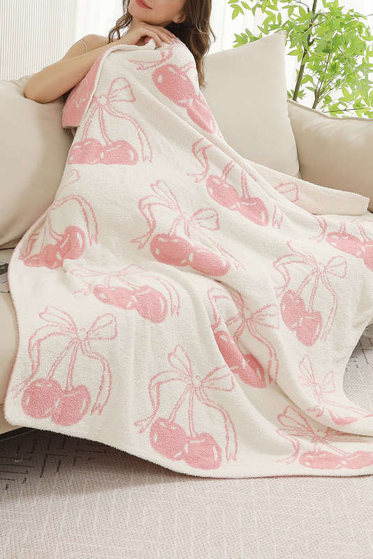 White Cheery Print Reversible Soft Blanket 127*152cm