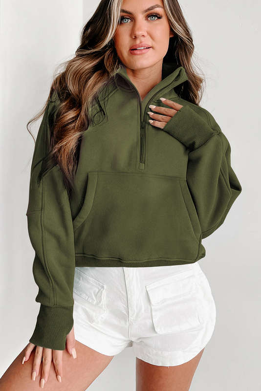 Green Knitted V-Neck Casual Top with Raw Seam Detail