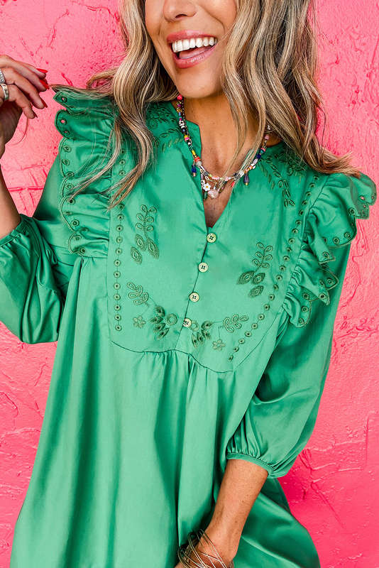 Green Knitted V-Neck Casual Top with Raw Seam Detail
