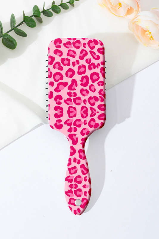 Bright Pink Leopard Print Large Detangle Paddle Air Cushion Comb