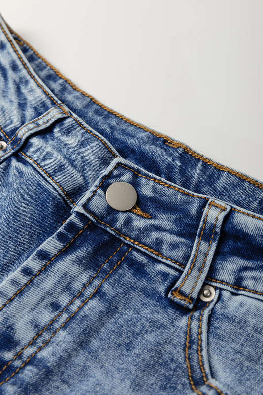 Myosotis Center Seam Cuffed Hem Straight High Waist Jeans
