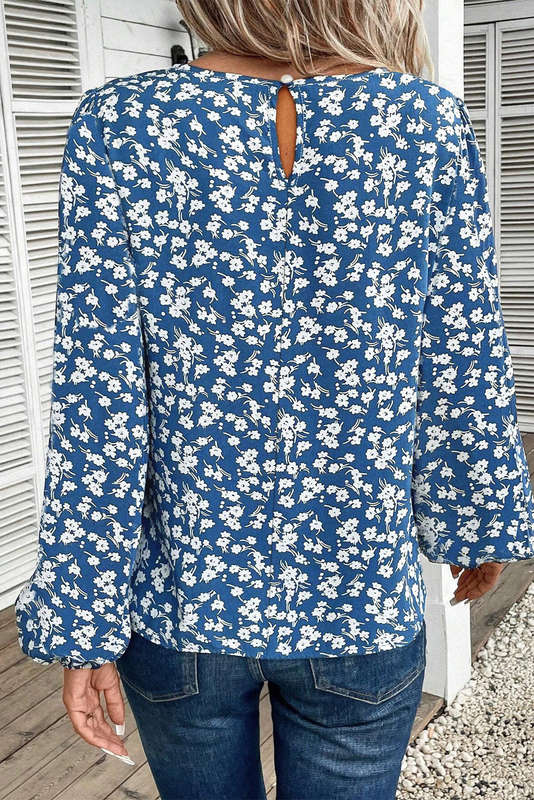 Blue V-Neck Knitted Summer Top with Exposed Seams