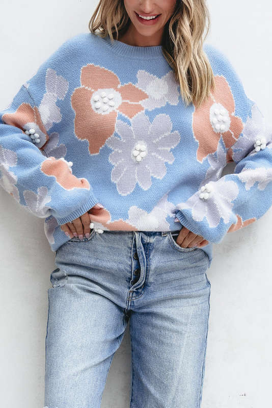Blue V-Neck Knitted Summer Top with Exposed Seams