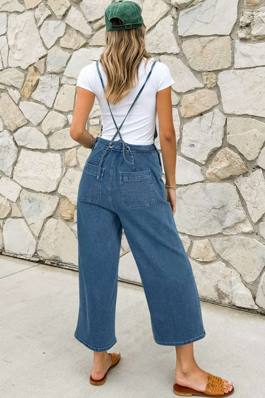 Blue V-Neck Knitted Summer Top with Exposed Seams
