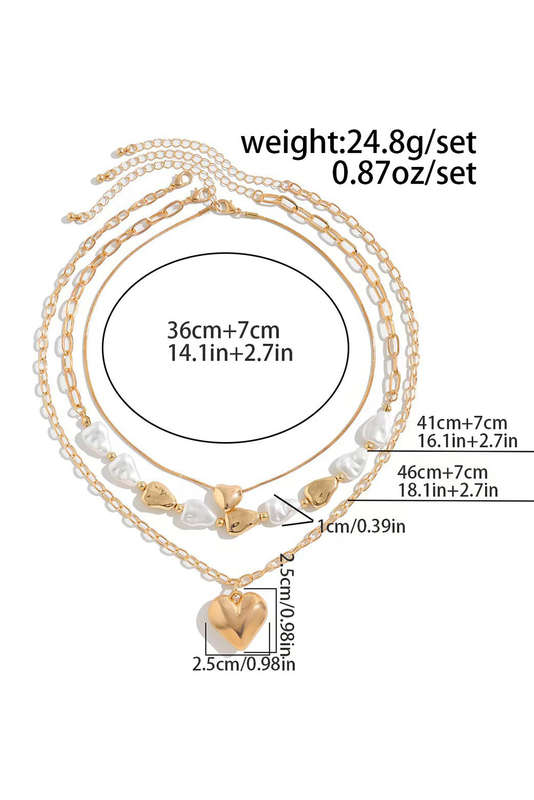 Gold Plated Layered Heart Pendant Irregular Pearl Layered Necklace