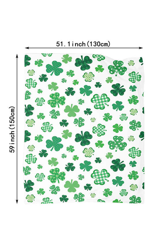 White St. Patrick Clover Print Nap Blanket 130*150cm