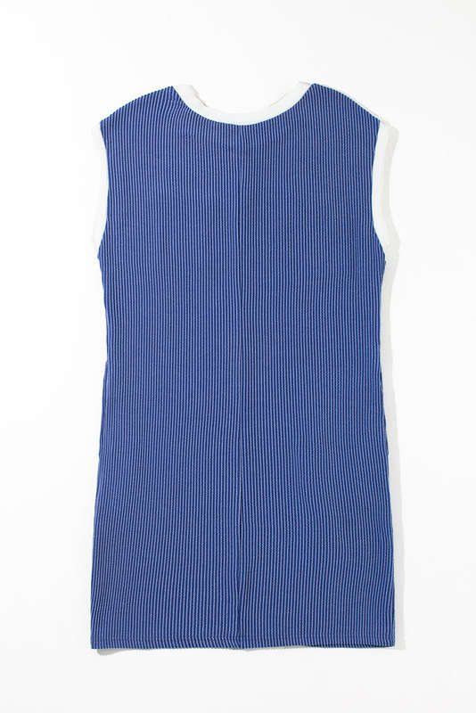 Blue V-Neck Knitted Summer Top with Exposed Seams